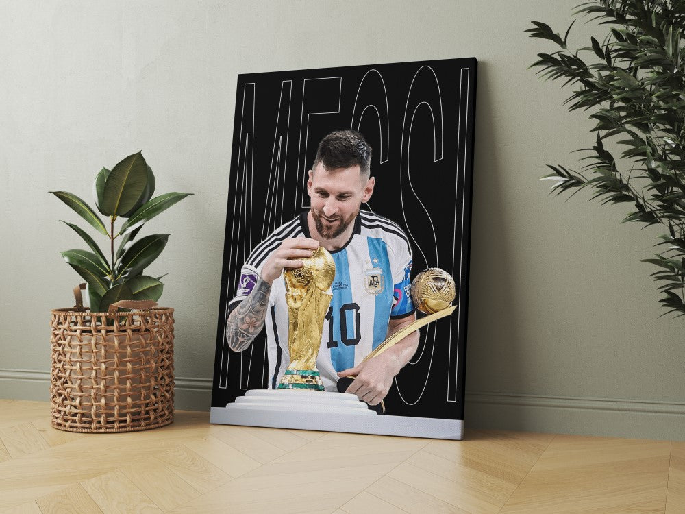 Messi with Fifa World Cup Trophies