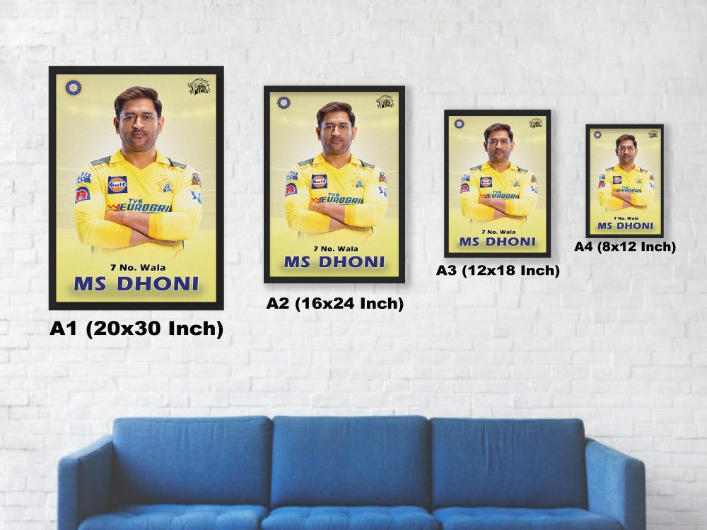 MS Dhoni Wall Poster Size Chart