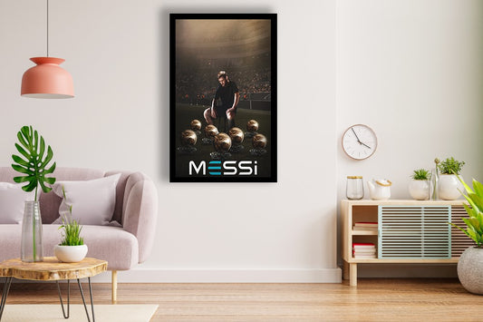 Lionel Messi 8th ballon d_or Canvas Wall Poster Black Frame