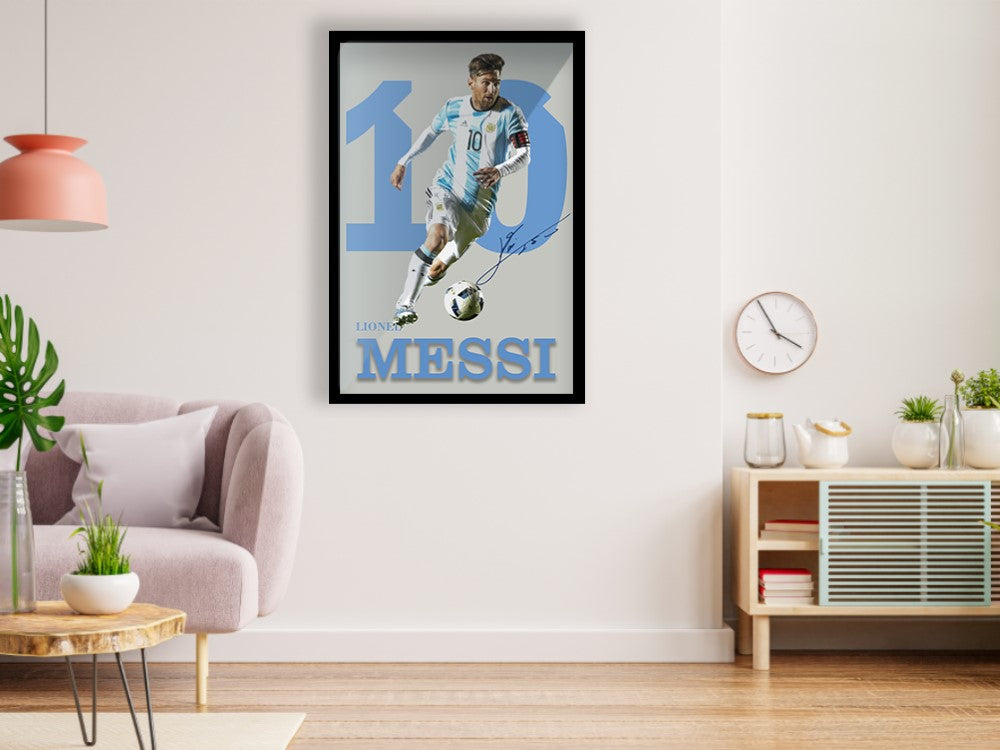 Lionel Messi King Of Football Wall Poster Glossy Black Frame