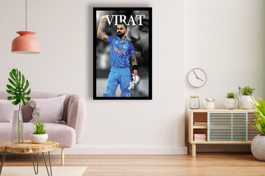 Virat Cricket Wall Poster Black Frame 