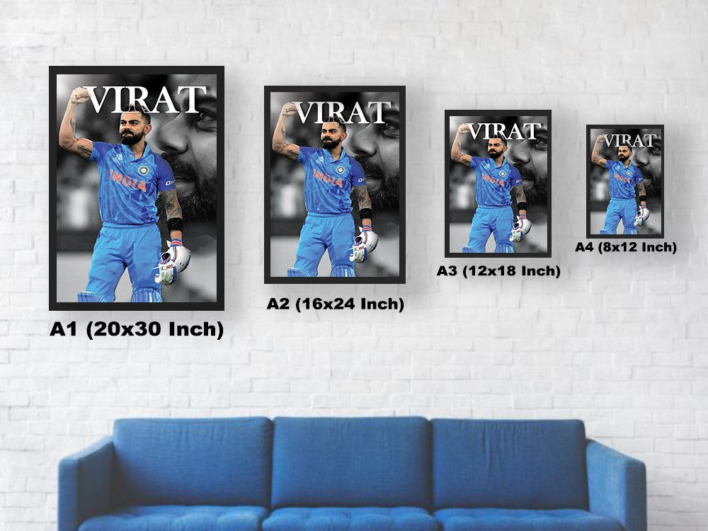 Virat Cricket Wall Poster Size Chart 