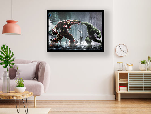 Iron man Vs Hulk Poster Black Frame