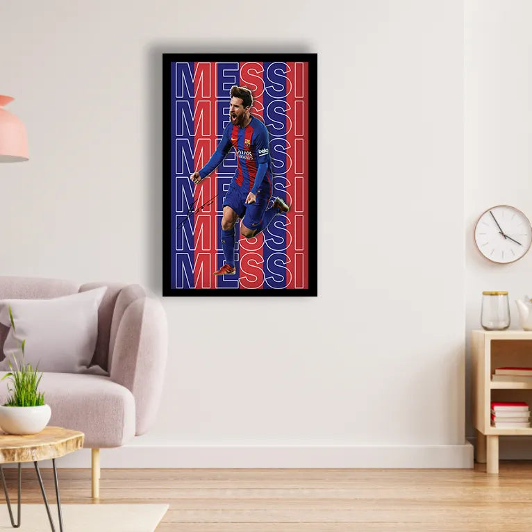 Messi Poster for Home Office and Student Room Wall Black Frame