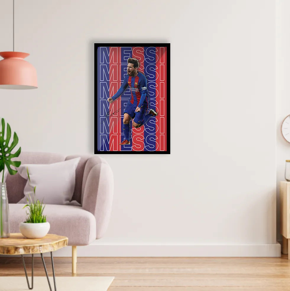 Messi Poster for Home Office and Student Room Wall Glossy Black Frame