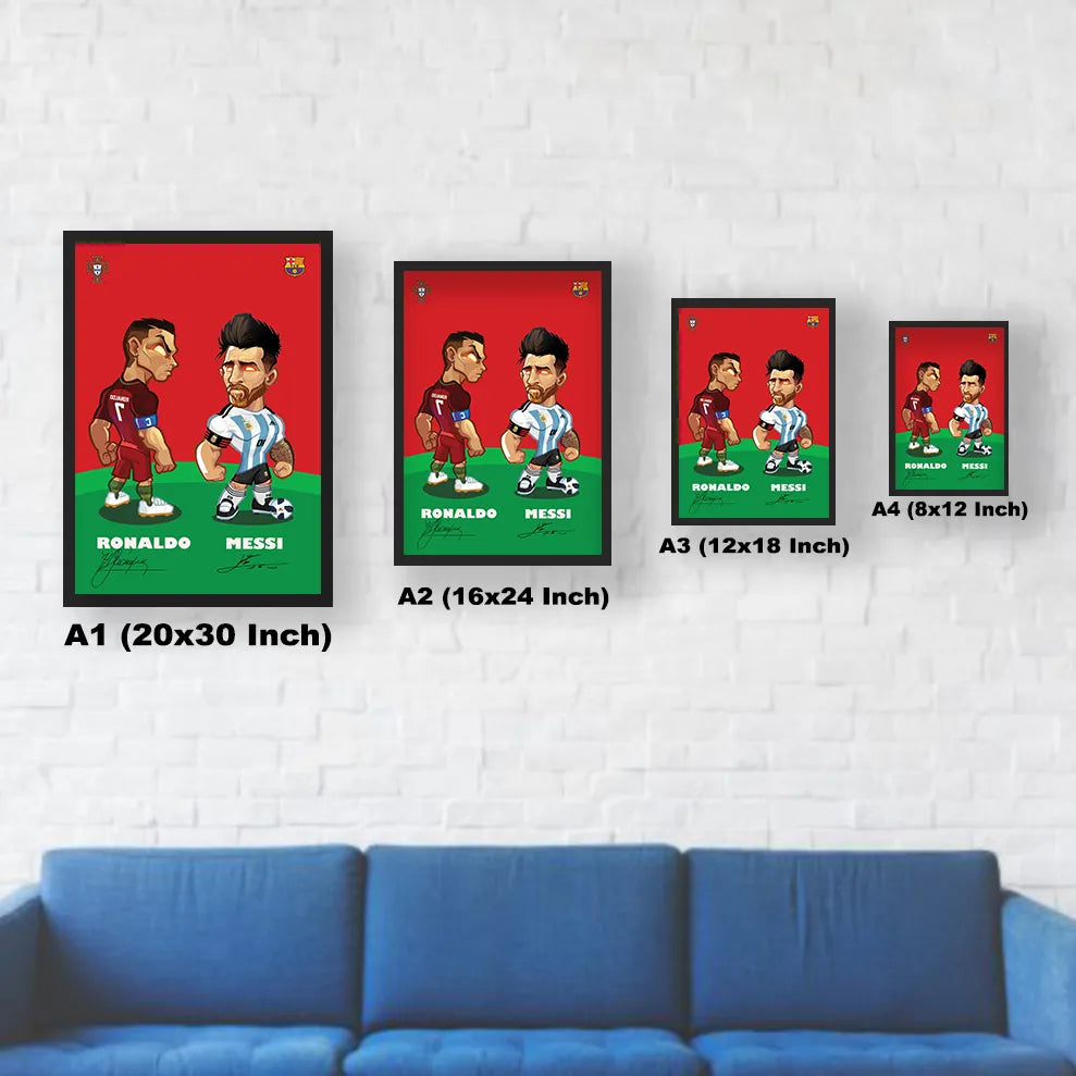 Ronaldo Lionel Messi Cartoon Poster Room Wall Size Chart