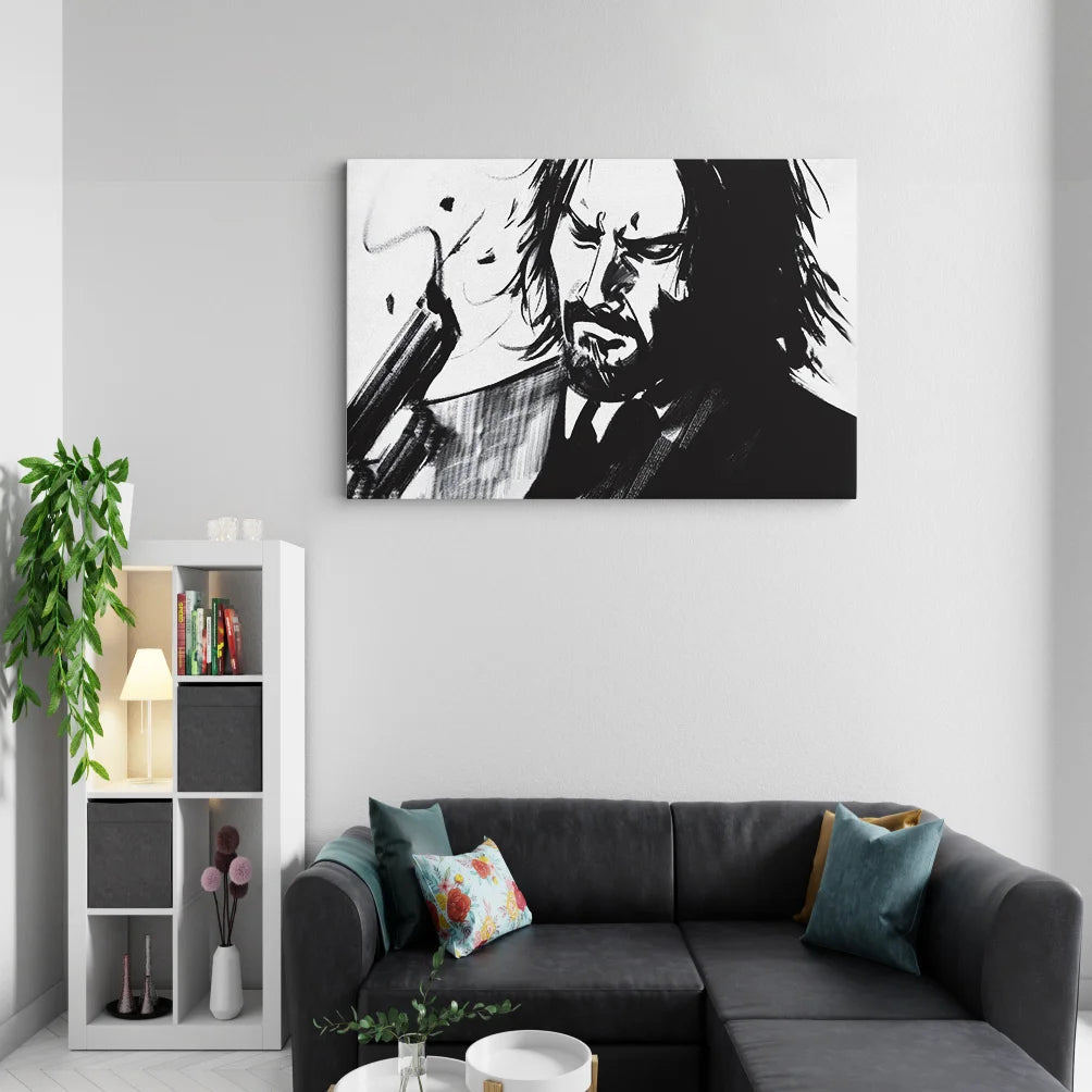 Johnwick Black and White Art Poster | Frame | Canvas