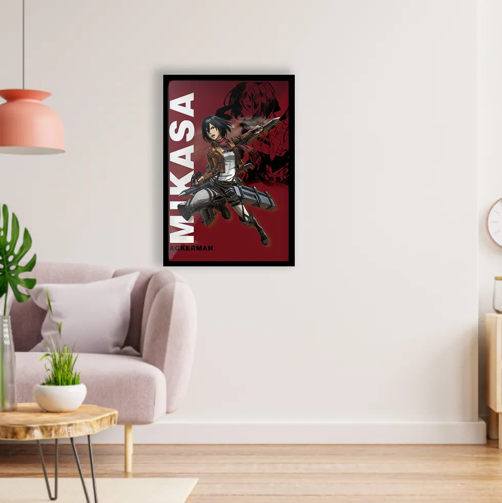 Mikasa Ackerman Poster Glossy Black Frame