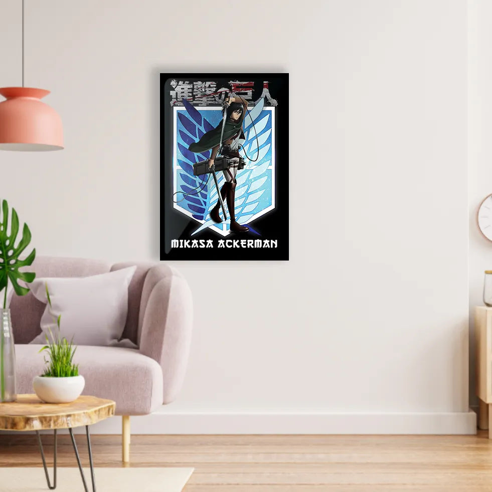 Mikasa Ackerman Attack on Titan Poster Glossy Black Frame