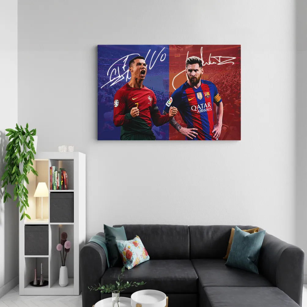 Ronaldo and Messi with autograph Canvas