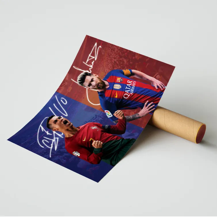 Ronaldo and Messi with autograph Poster