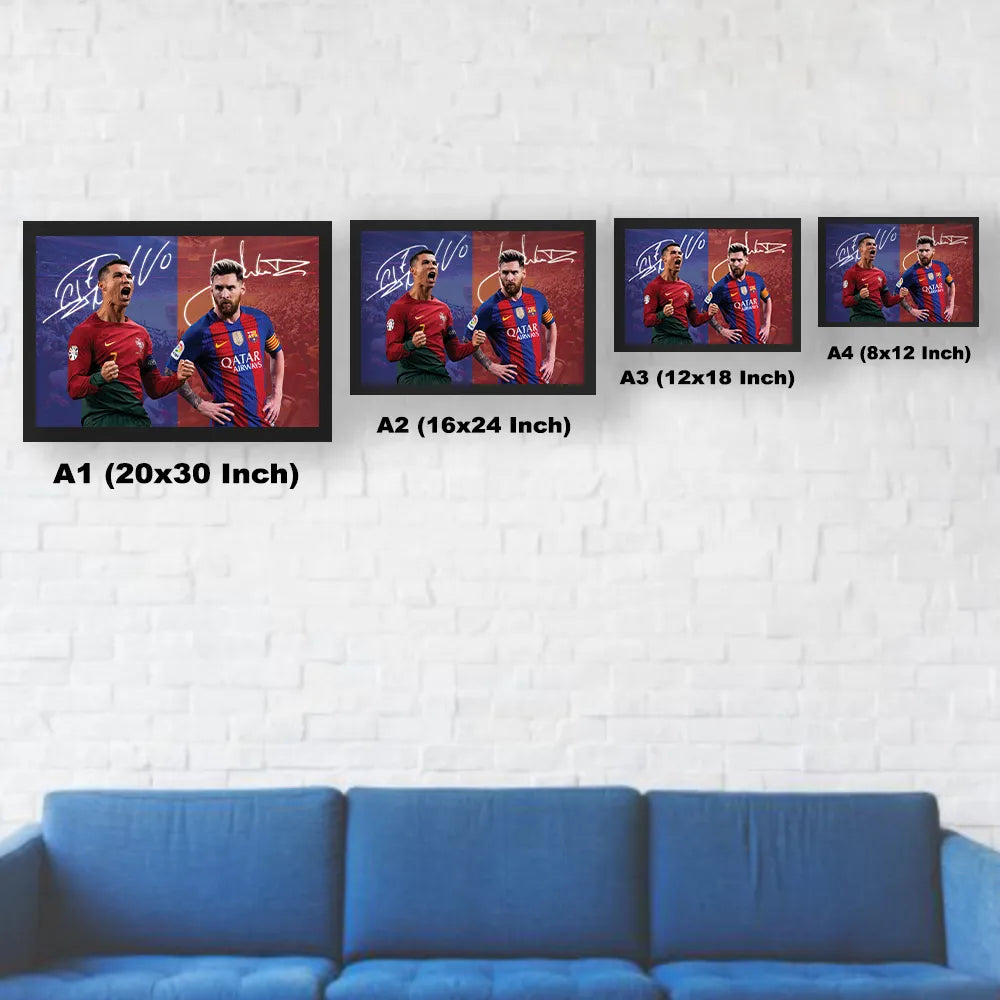 Ronaldo and Messi with autograph Size Chart